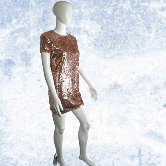 Forever 21 Copper Rose Sequin Mini Dress Size L - Picture 8 of 16